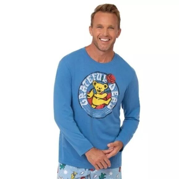 Grateful Dead Dancing Bear Blue Long Sleeve Cotton/Polyester Shirt Men's Size M - Picture 1 of 9